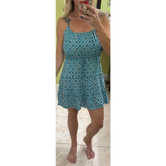 Alice + Olivia Cheyla printed Crepe Mini Dress turquoise ($330) small washed Geo - Picture 3 of 8